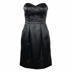 David's Bridal Cocktail Dress 4 Black Womens Strapless Satin Ruched Pocket
